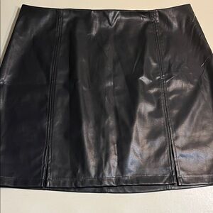 Black Faux Leather Mini Skirt with Panel Stitching